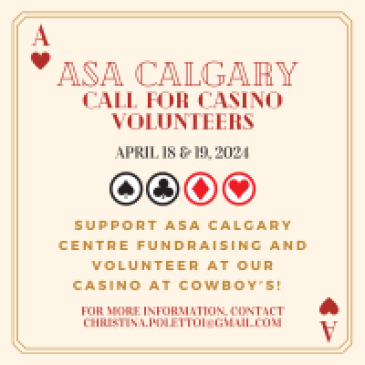 an ace card with ASA Calgary Casino Volunteer Call
